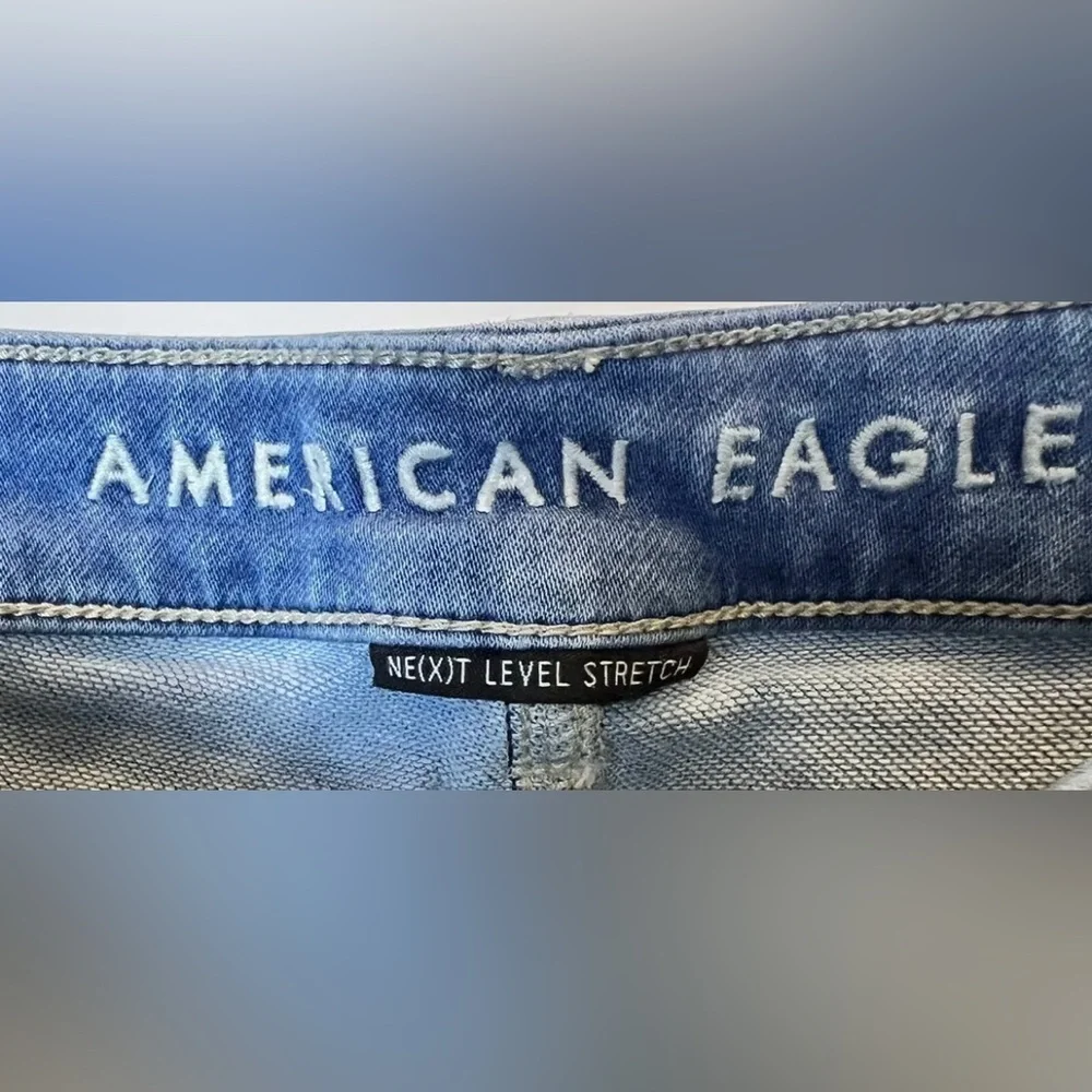 American Eagle Highest Rise Jegging CROP Women’s 6 Blue Level Stretch Distressed - Picture 4 of 11